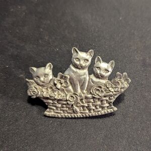 Silver Cat Pewter Brooch